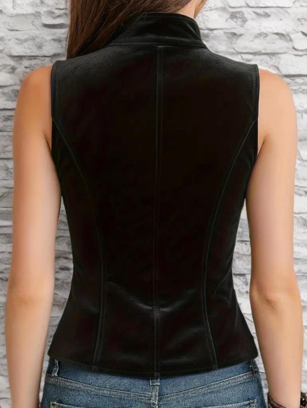 NEW Y2K SZ S Retro Black Velvet Corset Military Vest Gothic Button Festival Top - Picture 2 of 6